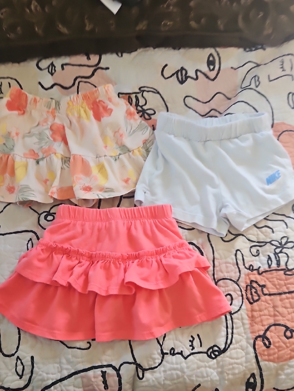 Various Brands Shorts with Coral Pink Ruffle Skirt & Floral Tiered Skirt